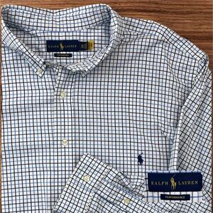 Ralph Lauren Men’s Long Sleeve Performance Dress Shirt. Checkered pattern. 3XB